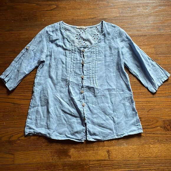 Lungo L'arno Women’s Blue Linen Embroidered Tunic Top - Picture 1 of 8